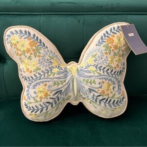 NEW Lillian August Home decorative blue embroidered butterfly accent pillow